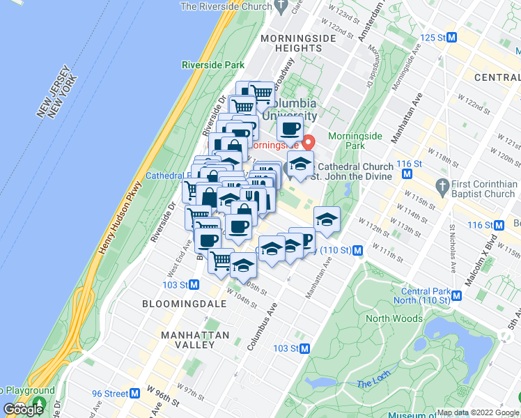 map of restaurants, bars, coffee shops, grocery stores, and more near in New York