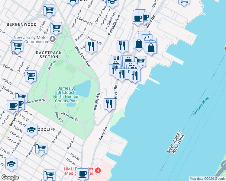 map of restaurants, bars, coffee shops, grocery stores, and more near 4 Pembroke Place in Edgewater