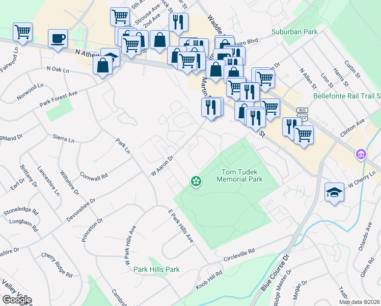 map of restaurants, bars, coffee shops, grocery stores, and more near 844 West Aaron Drive in State College