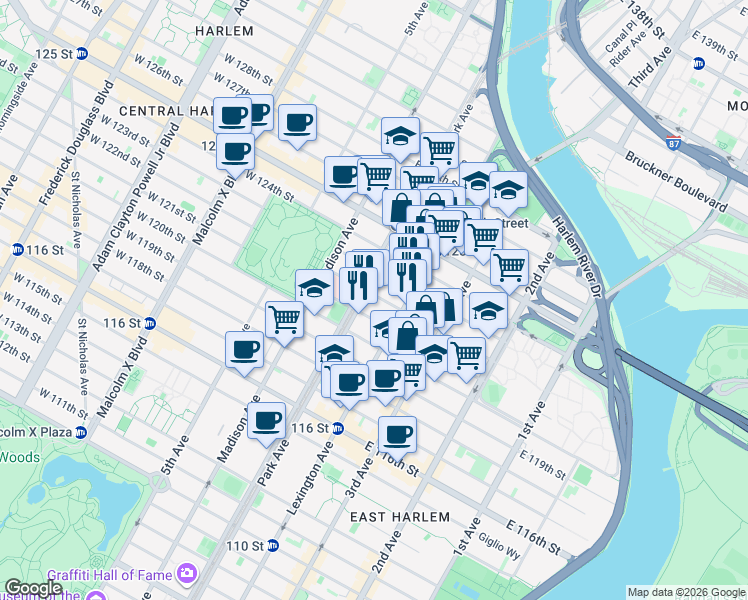 map of restaurants, bars, coffee shops, grocery stores, and more near in New York