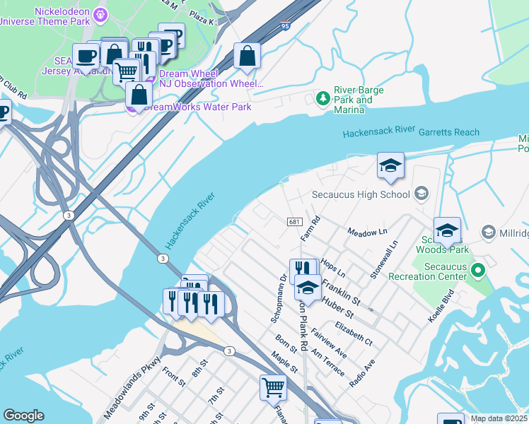 map of restaurants, bars, coffee shops, grocery stores, and more near 27 Jacob's Landing Way in Secaucus