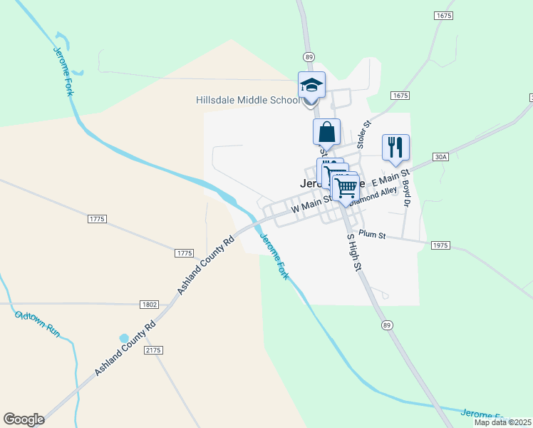 map of restaurants, bars, coffee shops, grocery stores, and more near 122 West Main Street in Jeromesville