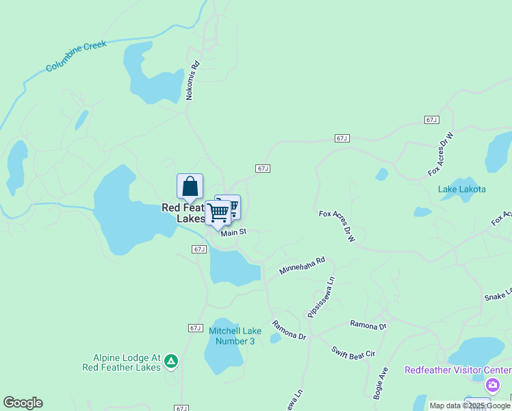 map of restaurants, bars, coffee shops, grocery stores, and more near 290 Grand Drive in Red Feather Lakes