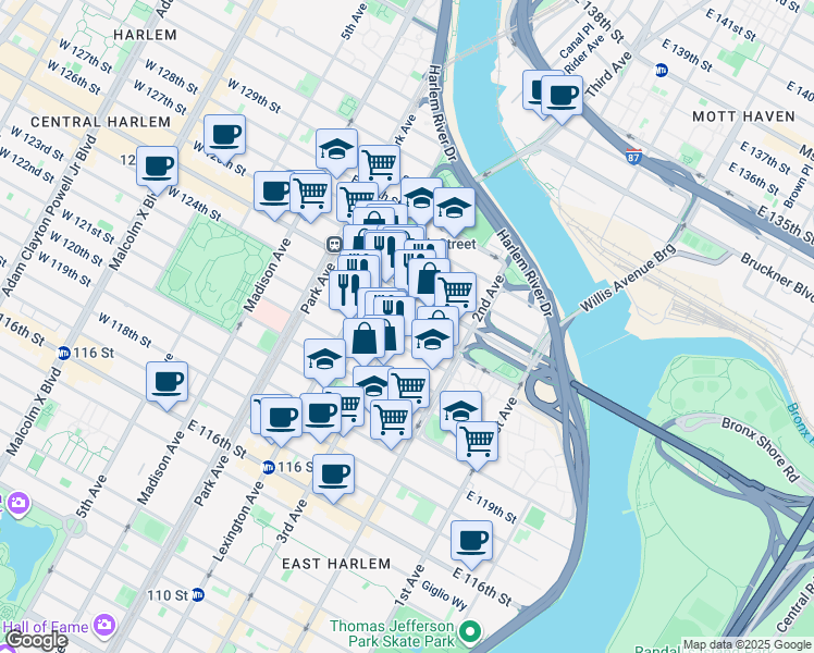 map of restaurants, bars, coffee shops, grocery stores, and more near in New York