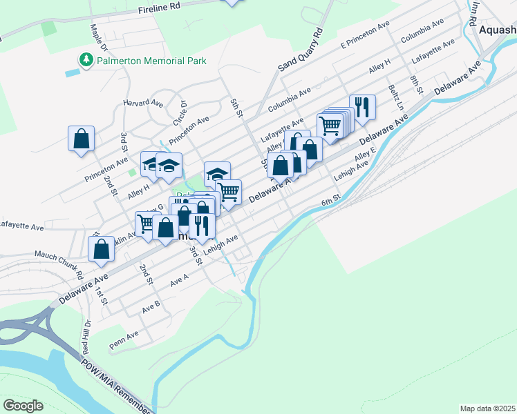 map of restaurants, bars, coffee shops, grocery stores, and more near 450 Delaware Avenue in Palmerton