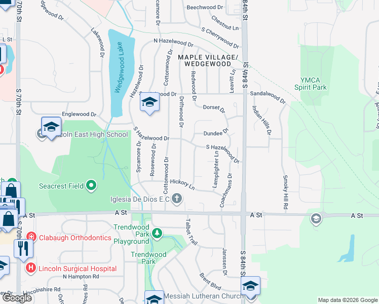 map of restaurants, bars, coffee shops, grocery stores, and more near 911 Cobblestone Drive in Lincoln
