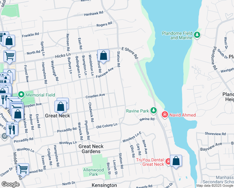 map of restaurants, bars, coffee shops, grocery stores, and more near 29 Duxbury Road in Great Neck