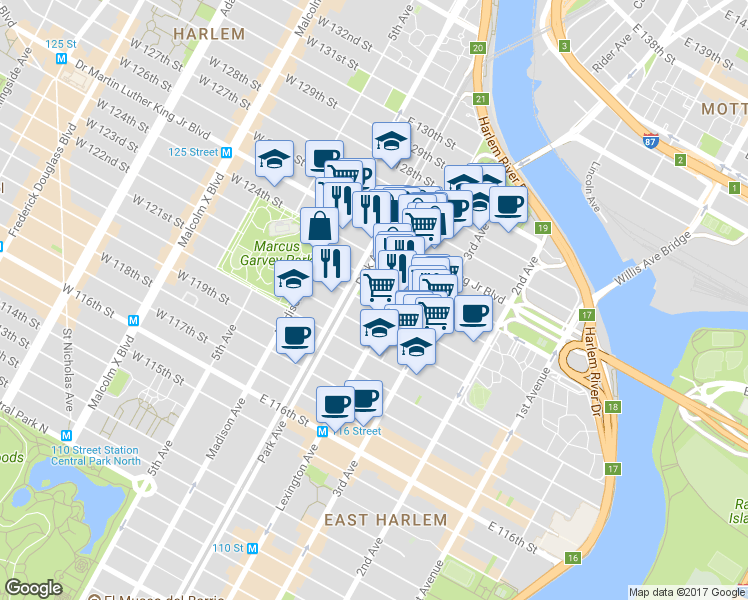 map of restaurants, bars, coffee shops, grocery stores, and more near in New York