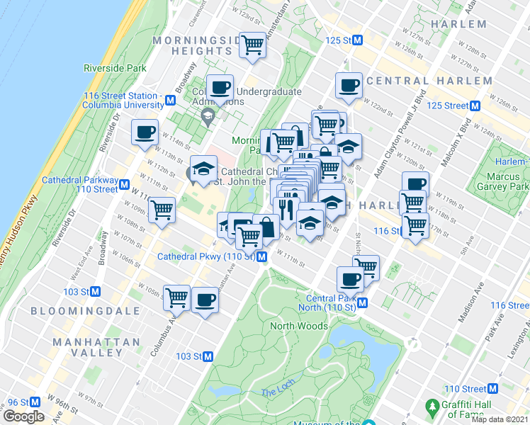 map of restaurants, bars, coffee shops, grocery stores, and more near in New York