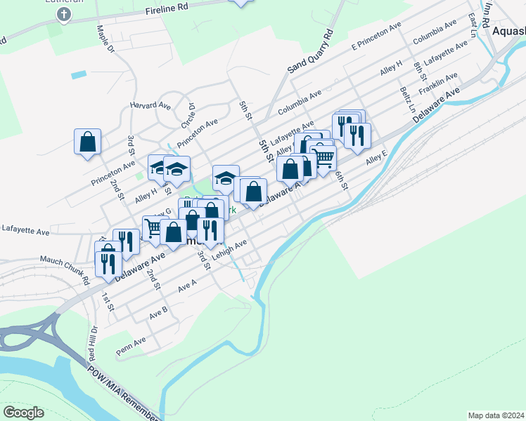 map of restaurants, bars, coffee shops, grocery stores, and more near 450 Delaware Avenue in Palmerton