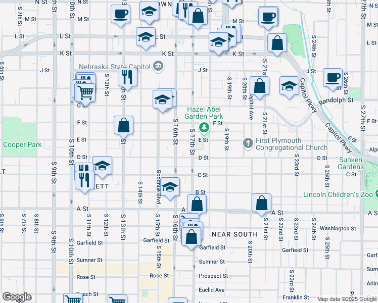 map of restaurants, bars, coffee shops, grocery stores, and more near in Lincoln