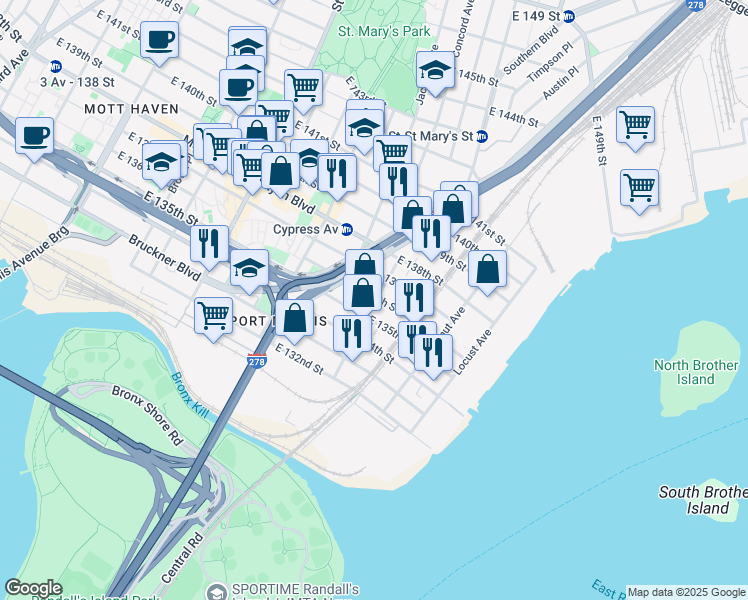 map of restaurants, bars, coffee shops, grocery stores, and more near 183 Willow Avenue in The Bronx