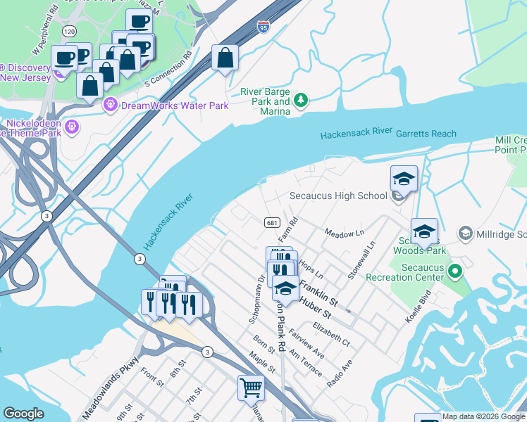 map of restaurants, bars, coffee shops, grocery stores, and more near in Secaucus
