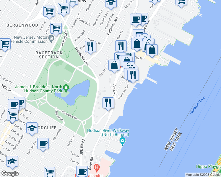 map of restaurants, bars, coffee shops, grocery stores, and more near 4 Pembroke Place in Edgewater