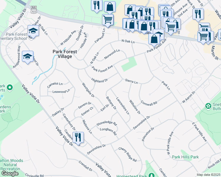 map of restaurants, bars, coffee shops, grocery stores, and more near 501 Lanceshire Lane in State College