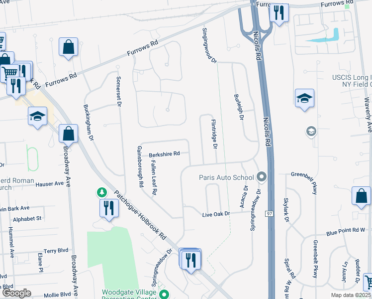 map of restaurants, bars, coffee shops, grocery stores, and more near 205 Gainsborough Road in Holbrook