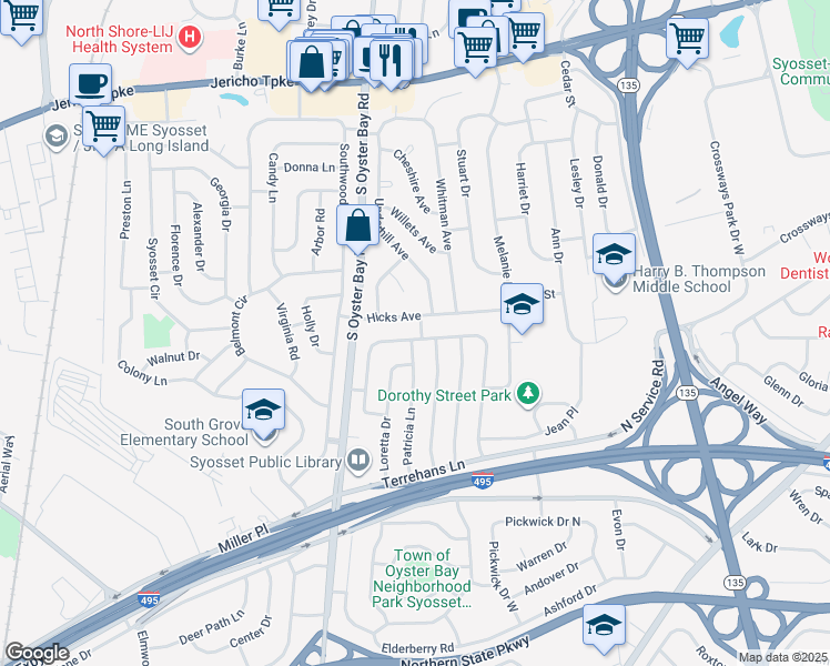 map of restaurants, bars, coffee shops, grocery stores, and more near 1 Barston Street in Syosset