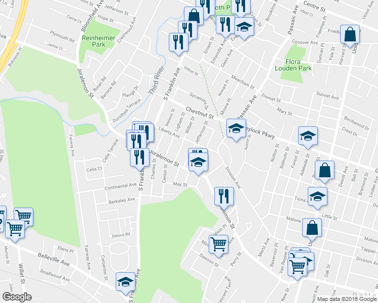 map of restaurants, bars, coffee shops, grocery stores, and more near 25 Jefferson Street in Belleville