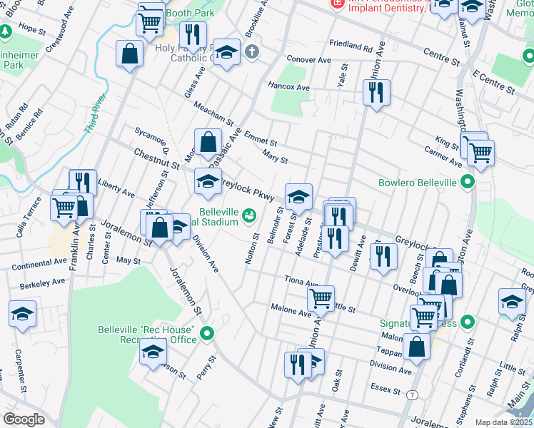 map of restaurants, bars, coffee shops, grocery stores, and more near 118 Nolton Street in Belleville