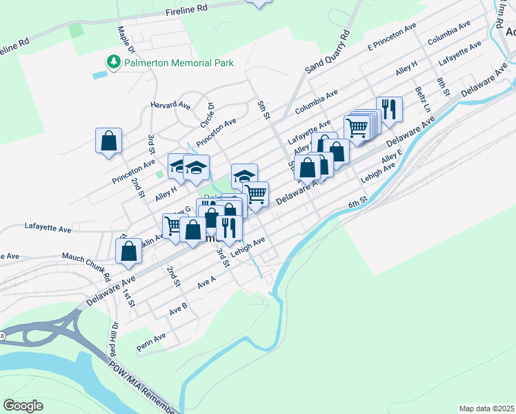 map of restaurants, bars, coffee shops, grocery stores, and more near 405 Delaware Avenue in Palmerton