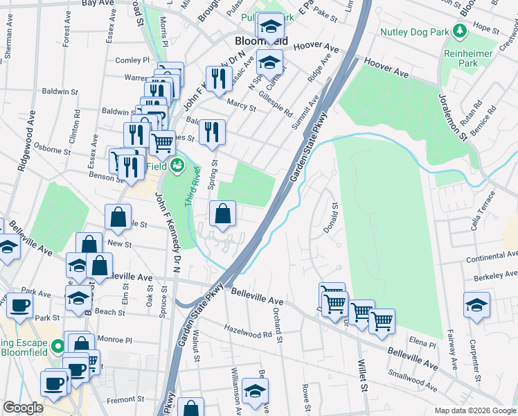 map of restaurants, bars, coffee shops, grocery stores, and more near 81 Division Street in Bloomfield