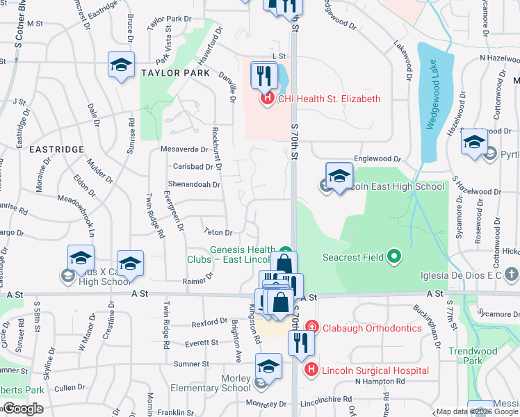 map of restaurants, bars, coffee shops, grocery stores, and more near 1128 Silver Ridge Road in Lincoln