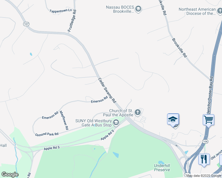 map of restaurants, bars, coffee shops, grocery stores, and more near 2421 Cedar Swamp Road in Glen Head