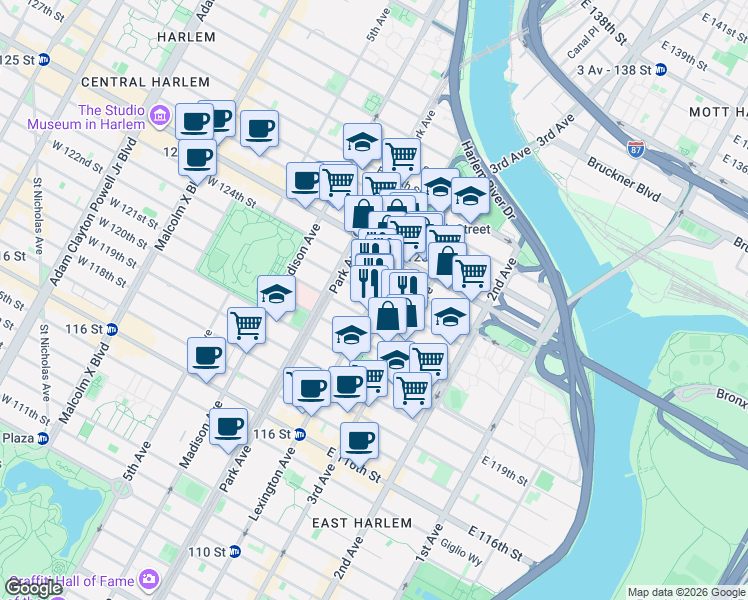 map of restaurants, bars, coffee shops, grocery stores, and more near in New York