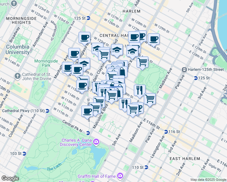 map of restaurants, bars, coffee shops, grocery stores, and more near in New York
