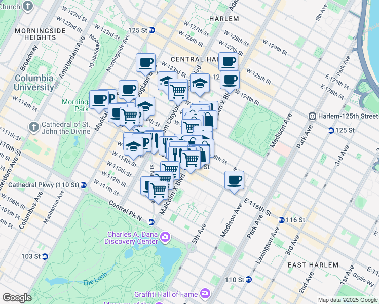 map of restaurants, bars, coffee shops, grocery stores, and more near in New York