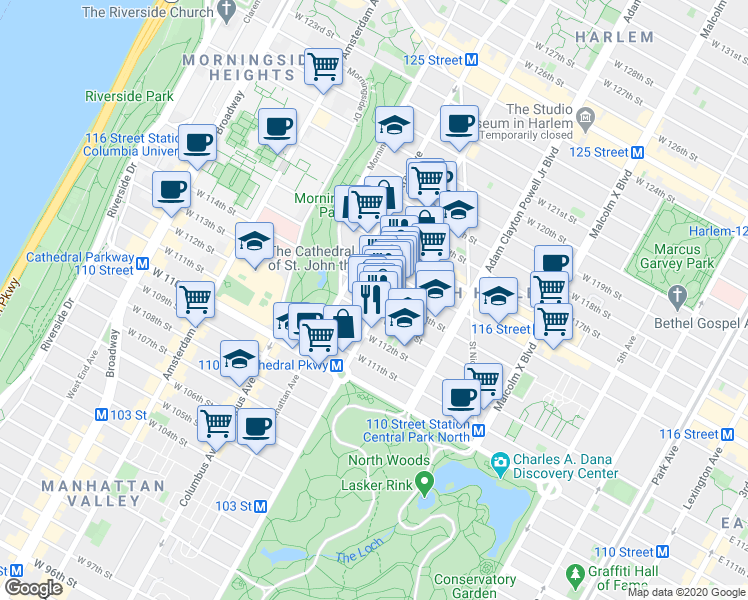 map of restaurants, bars, coffee shops, grocery stores, and more near in New York