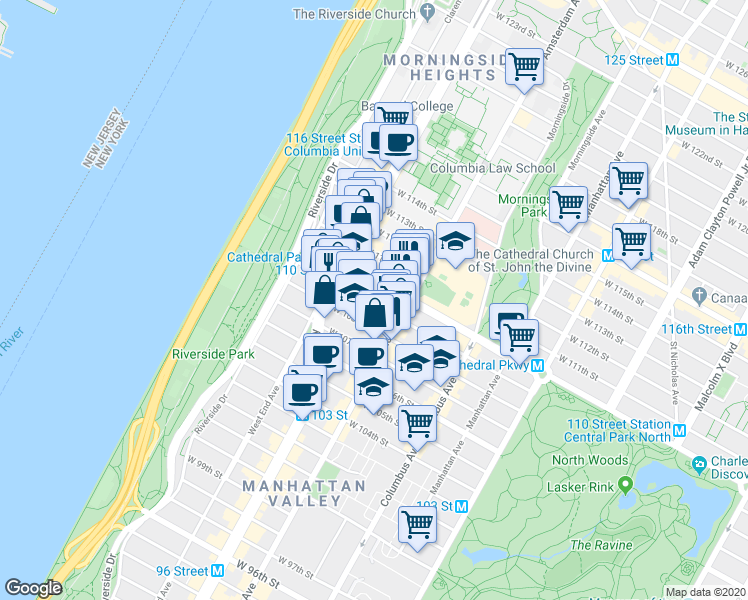 map of restaurants, bars, coffee shops, grocery stores, and more near in New York