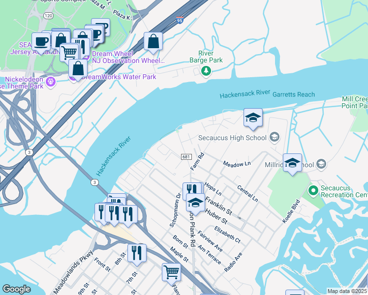 map of restaurants, bars, coffee shops, grocery stores, and more near in Secaucus