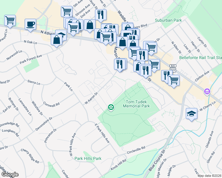 map of restaurants, bars, coffee shops, grocery stores, and more near 844 West Aaron Drive in State College
