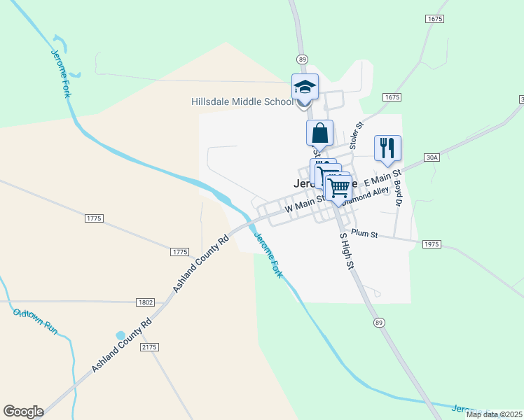 map of restaurants, bars, coffee shops, grocery stores, and more near 122 West Main Street in Jeromesville