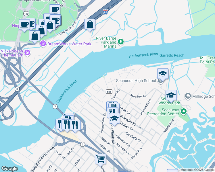 map of restaurants, bars, coffee shops, grocery stores, and more near in Secaucus