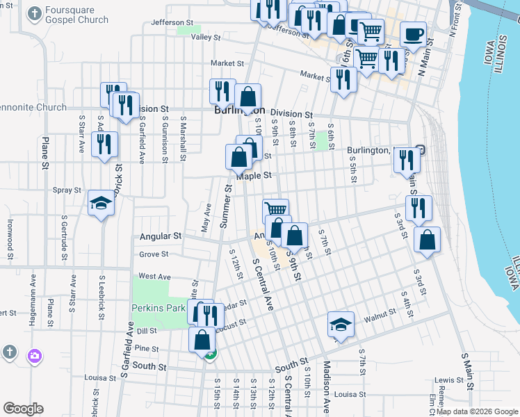 map of restaurants, bars, coffee shops, grocery stores, and more near 519 South 10th Street in Burlington