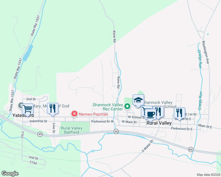 map of restaurants, bars, coffee shops, grocery stores, and more near 201 Diane Dr in Rural Valley