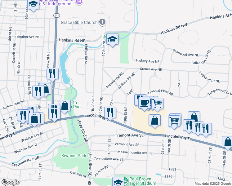 map of restaurants, bars, coffee shops, grocery stores, and more near 713 1336 in Massillon