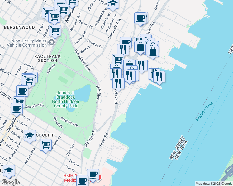map of restaurants, bars, coffee shops, grocery stores, and more near 4 Pembroke Place in Edgewater