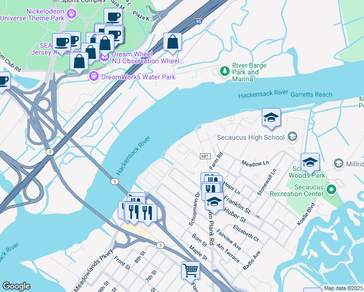 map of restaurants, bars, coffee shops, grocery stores, and more near 27 Jacob's Landing Way in Secaucus