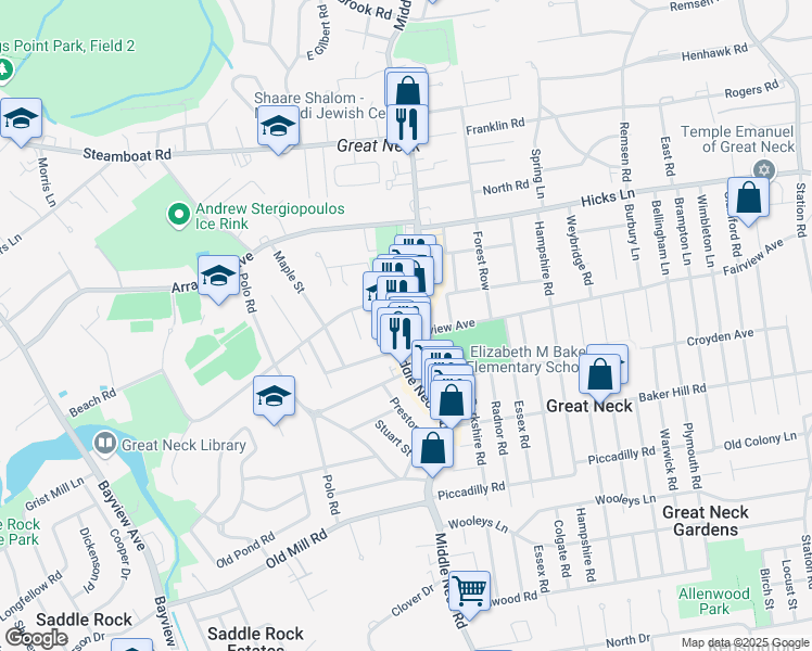 map of restaurants, bars, coffee shops, grocery stores, and more near 609 Middle Neck Road in Great Neck