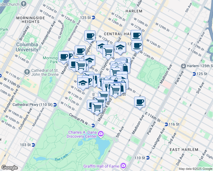 map of restaurants, bars, coffee shops, grocery stores, and more near in New York