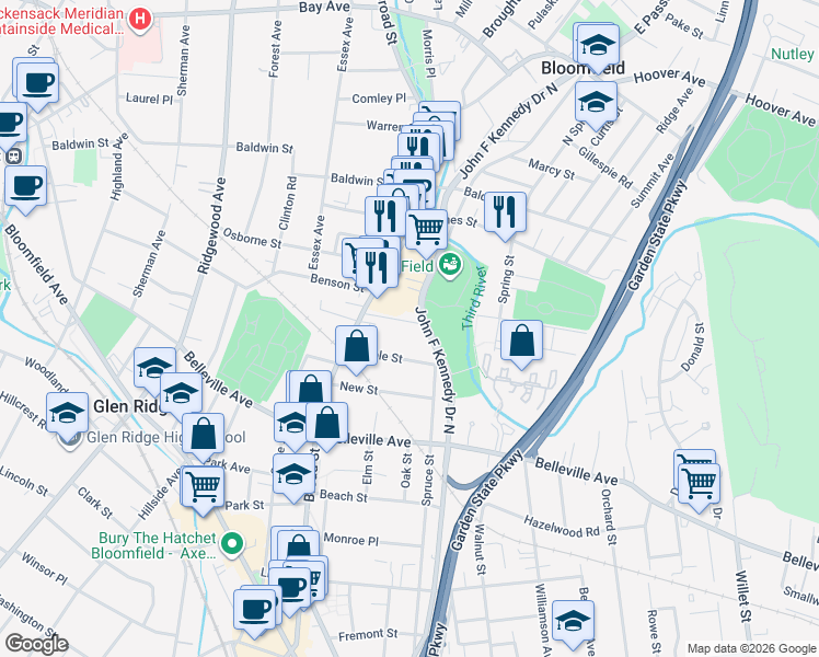 map of restaurants, bars, coffee shops, grocery stores, and more near 6 Almira Street in Bloomfield