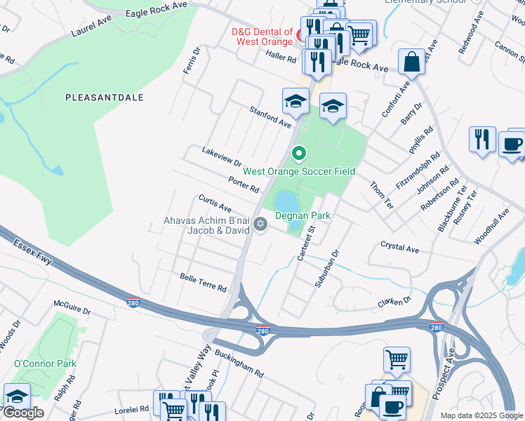 map of restaurants, bars, coffee shops, grocery stores, and more near 1 Cecil Lane Place in West Orange