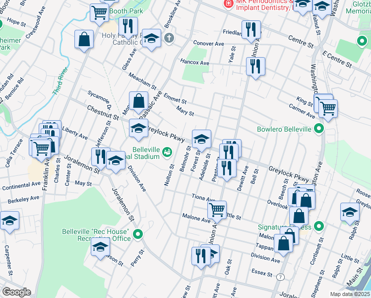 map of restaurants, bars, coffee shops, grocery stores, and more near 118 Nolton Street in Belleville