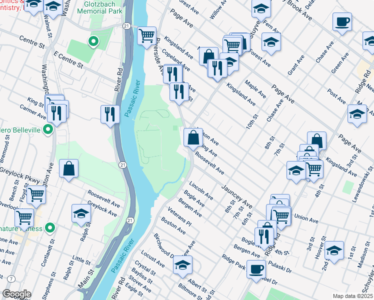 map of restaurants, bars, coffee shops, grocery stores, and more near 34 Bogle Dr in Lyndhurst