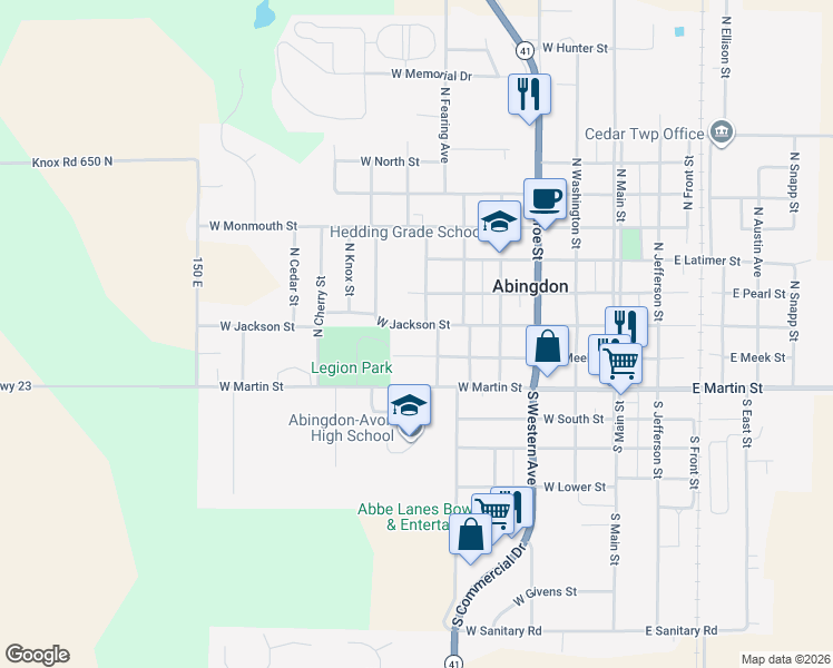 map of restaurants, bars, coffee shops, grocery stores, and more near 601-699 W Jackson St in Abingdon