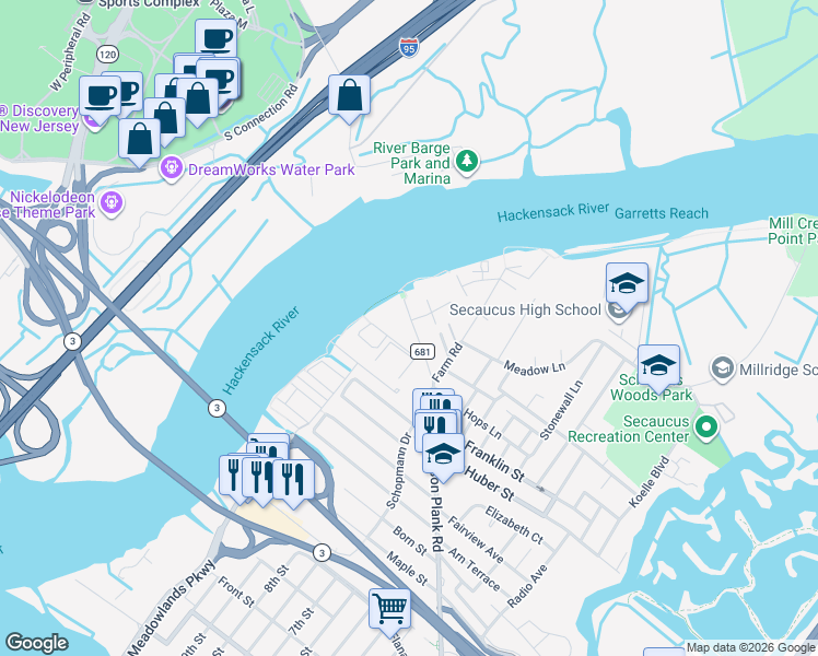 map of restaurants, bars, coffee shops, grocery stores, and more near in Secaucus
