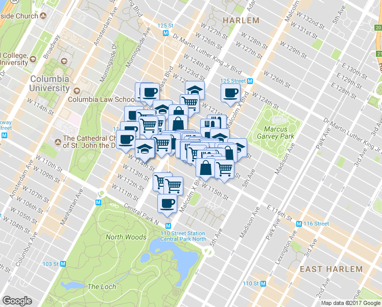 map of restaurants, bars, coffee shops, grocery stores, and more near in New York
